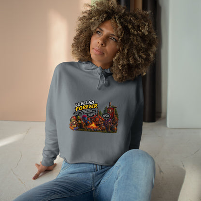 Gaming Camp Crop Hoodie — "Level 60 Forever" Retro RPG Graphic