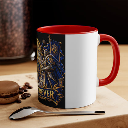 Sixty Forever Accent Mug — Medieval Crest Lion Shield Birthday Coffee Cup