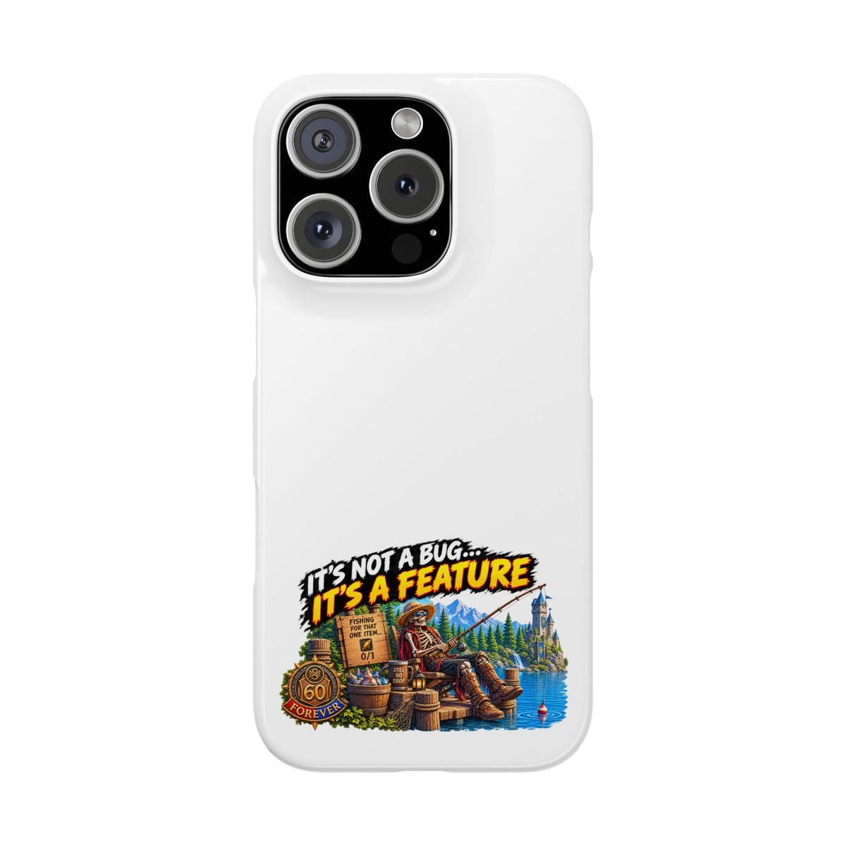 Slim Phone Case — "It's Not a Bug, It's a Feature" Rustic Camping Design
