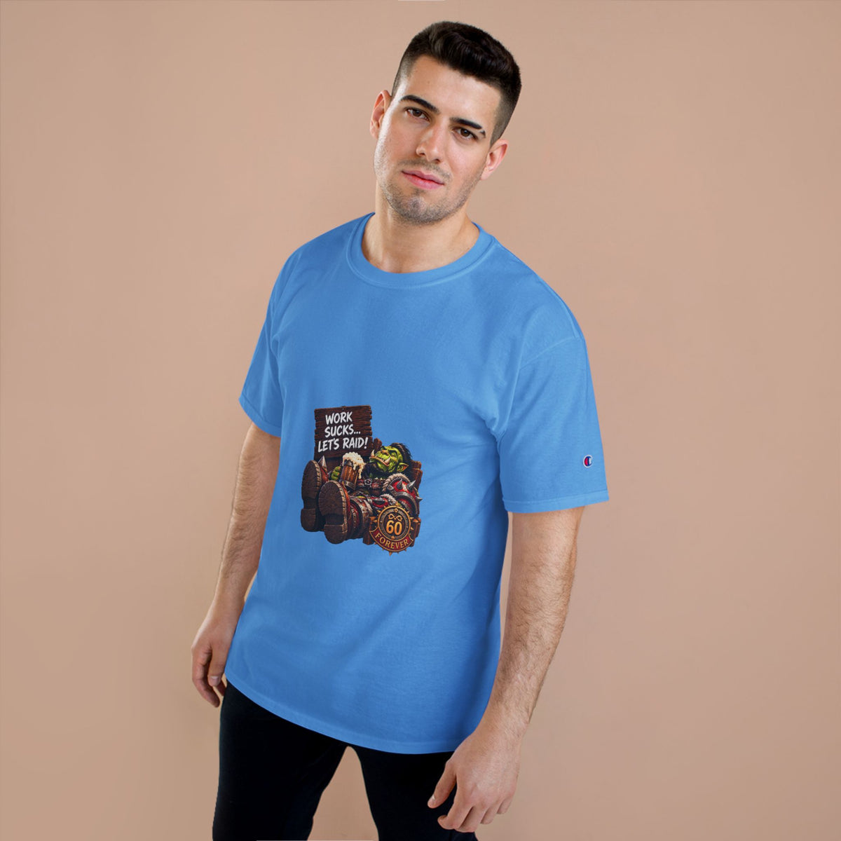 Gaming Champion T-Shirt — "Work Sucks... Let's Raid!" Funny MMO Raid Shirt