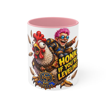 Gaming Mug — "Honk If You're Leveling" Funny Gamer Coffee Cup (Color Accent)