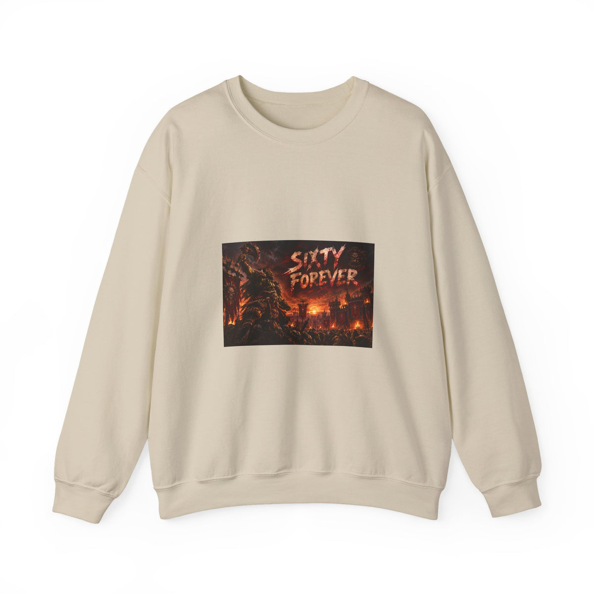 Sixty Forever Crewneck Sweatshirt — Gothic Fire Graphic Sweatshirt