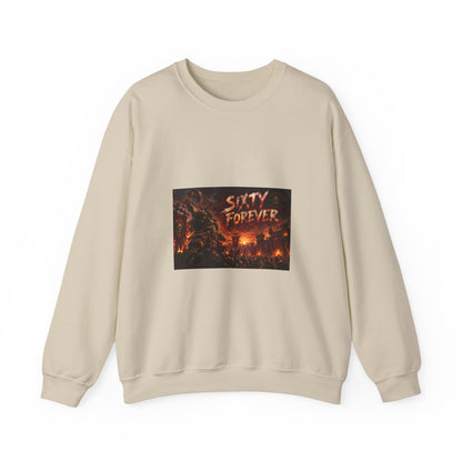Sixty Forever Crewneck Sweatshirt — Gothic Fire Graphic Sweatshirt