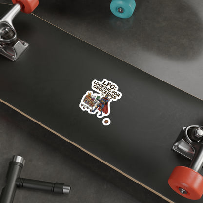 Die-Cut Sticker — "LFG: Looking For Groceries" Knight Pushing Shopping Cart