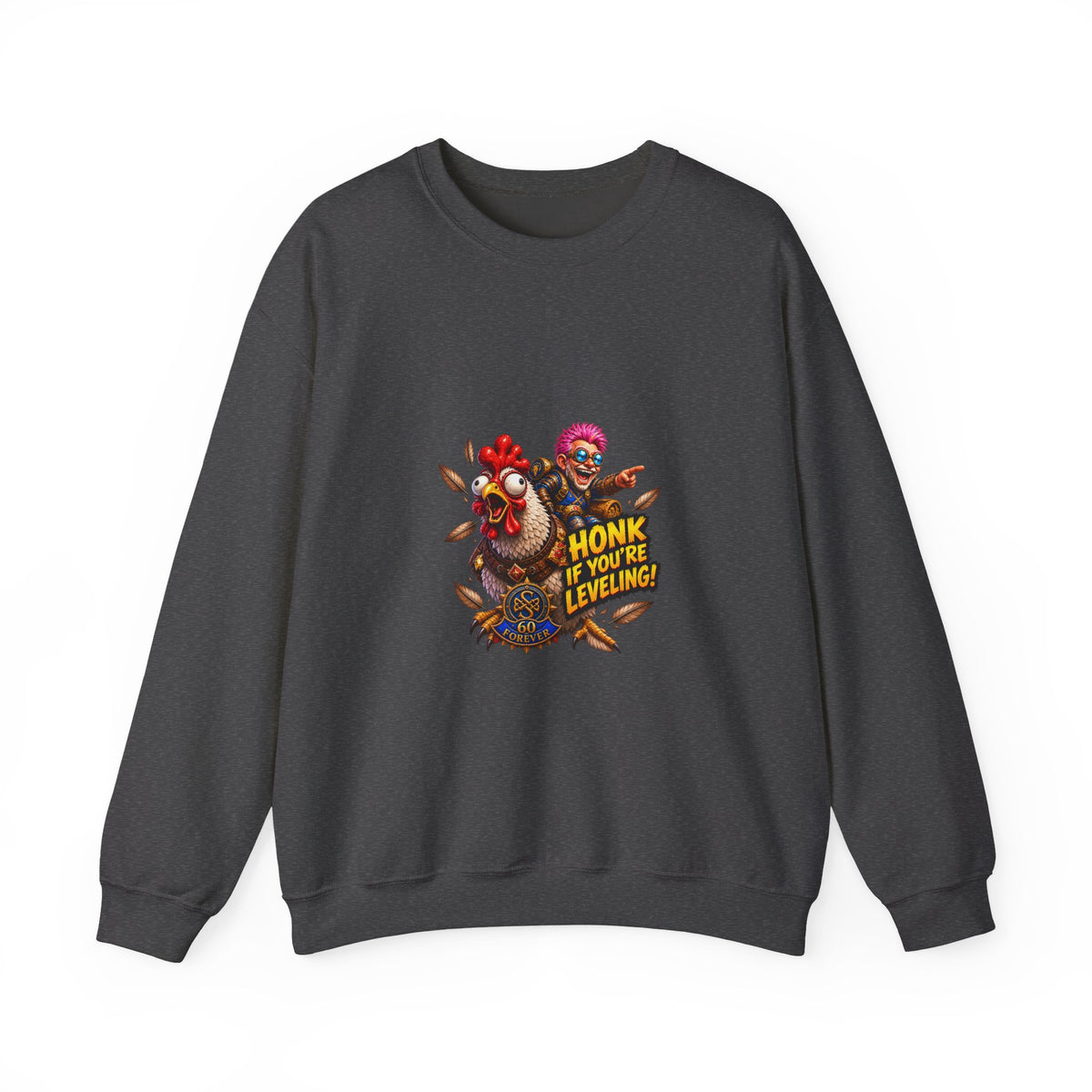 Crewneck Sweatshirt — "Honk If You're Leveling" Gamer Chicken Graphic