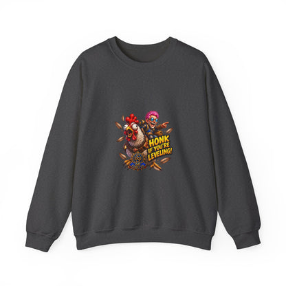 Crewneck Sweatshirt — "Honk If You're Leveling" Gamer Chicken Graphic