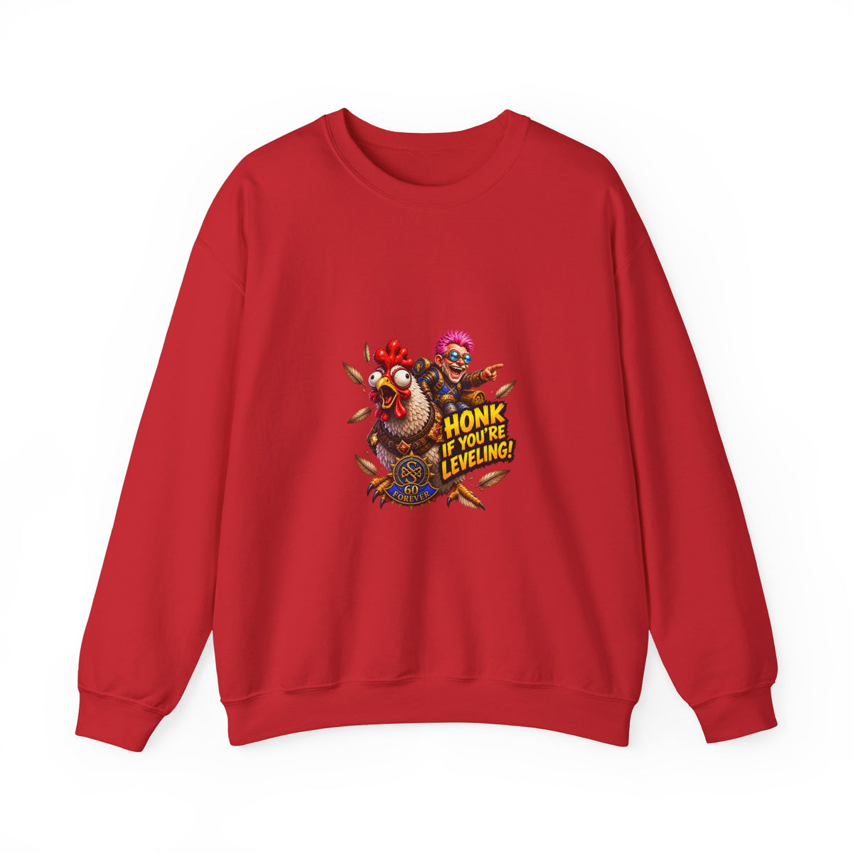 Crewneck Sweatshirt — "Honk If You're Leveling" Gamer Chicken Graphic