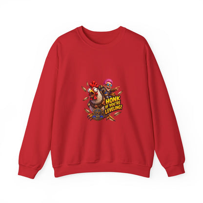 Crewneck Sweatshirt — "Honk If You're Leveling" Gamer Chicken Graphic