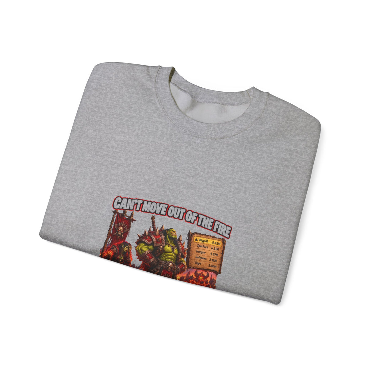 Crewneck Sweatshirt — Retro Dungeons & Dragons Goblin Art "Get Out of the Fire" RPG Gaming Tee