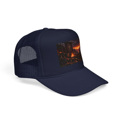 Post-Apocalyptic Campfire Foam Trucker Hat – Dark Dystopian Landscape
