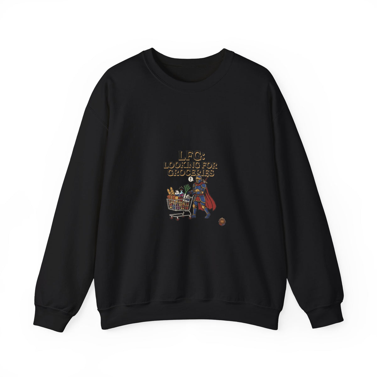 Crewneck Sweatshirt — "LFG: Looking For Groceries" Funny Gamer Shopping Graphic