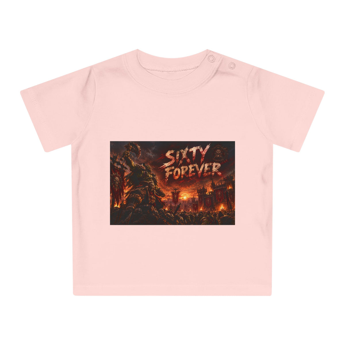 Baby Tee — "Sixty Forever" Fiery Monster Graphic