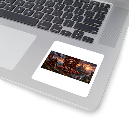 Red Till Dead Skull Banner Square Sticker — Dark Fantasy Laptop Decal