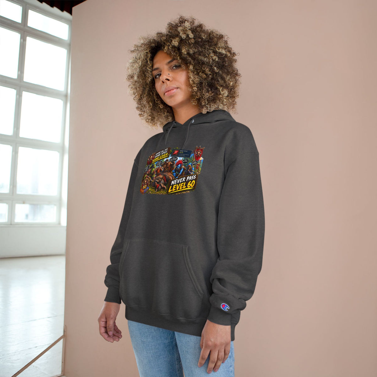 Gaming Champion Hoodie — "Never Pass Level 60" Retro RPG Graphic Hoodie