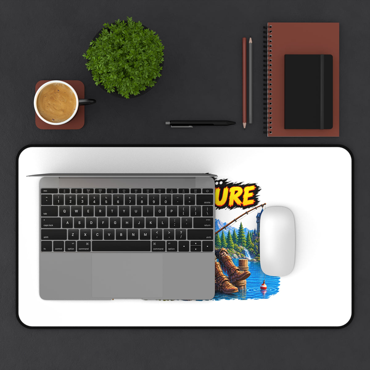 Desk Mat — “It’s Not a Bug… It’s a Feature” Fishing Cabin Gaming Desk Mat