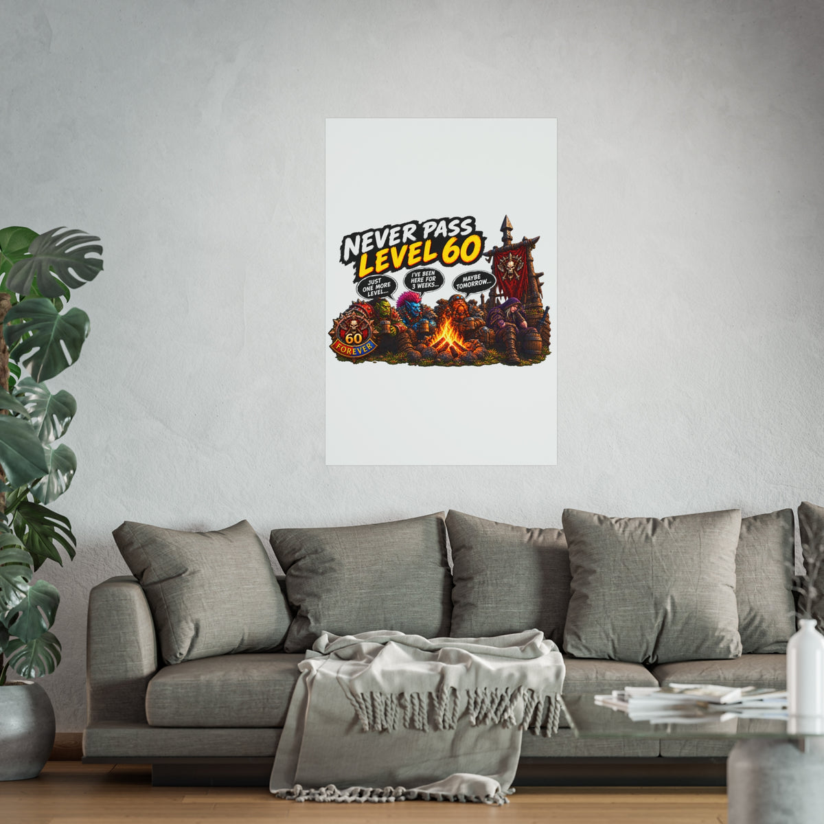 Never Pass Level 60 Fine Art Poster – Funny Gamer 60th Birthday Wall Art