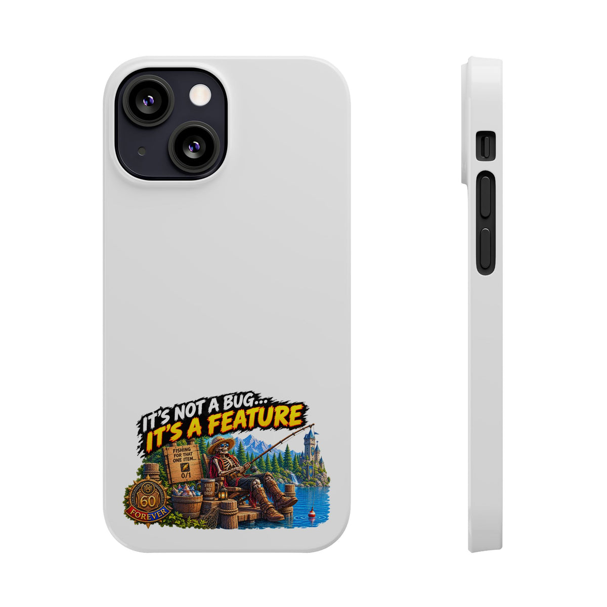 Slim Phone Case — "It's Not a Bug, It's a Feature" Rustic Camping Design