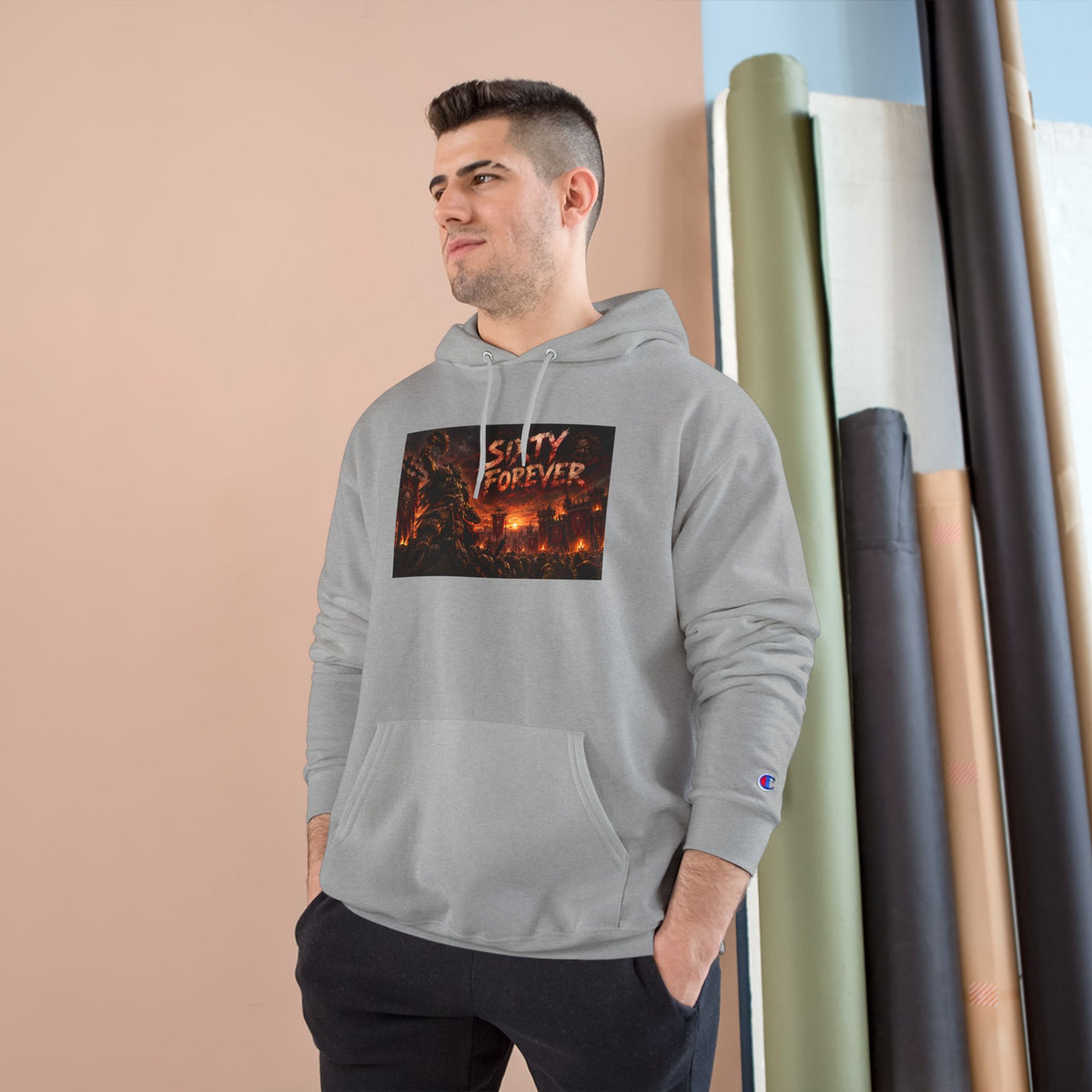 Champion Hoodie — 'Sixty Forever' Retro Horror Graphic Hoodie