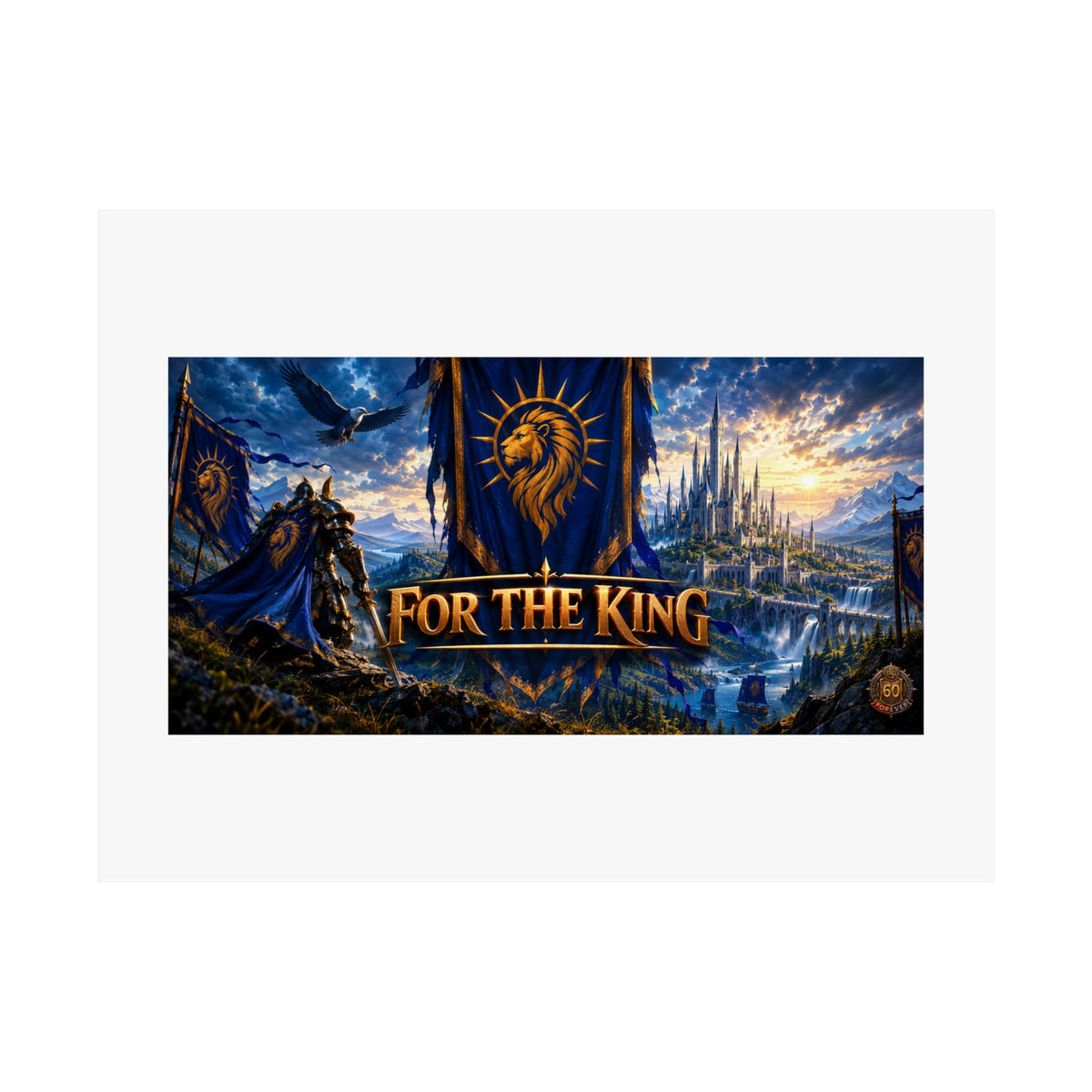 For The King Satin Poster — Fantasy Castle & Lion Banner Wall Art