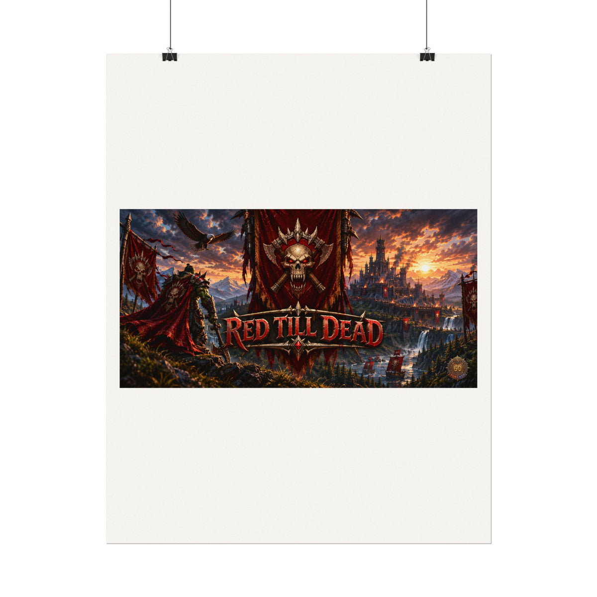 Red Till Dead Gothic Skull Poster — Textured Watercolor Matte Print