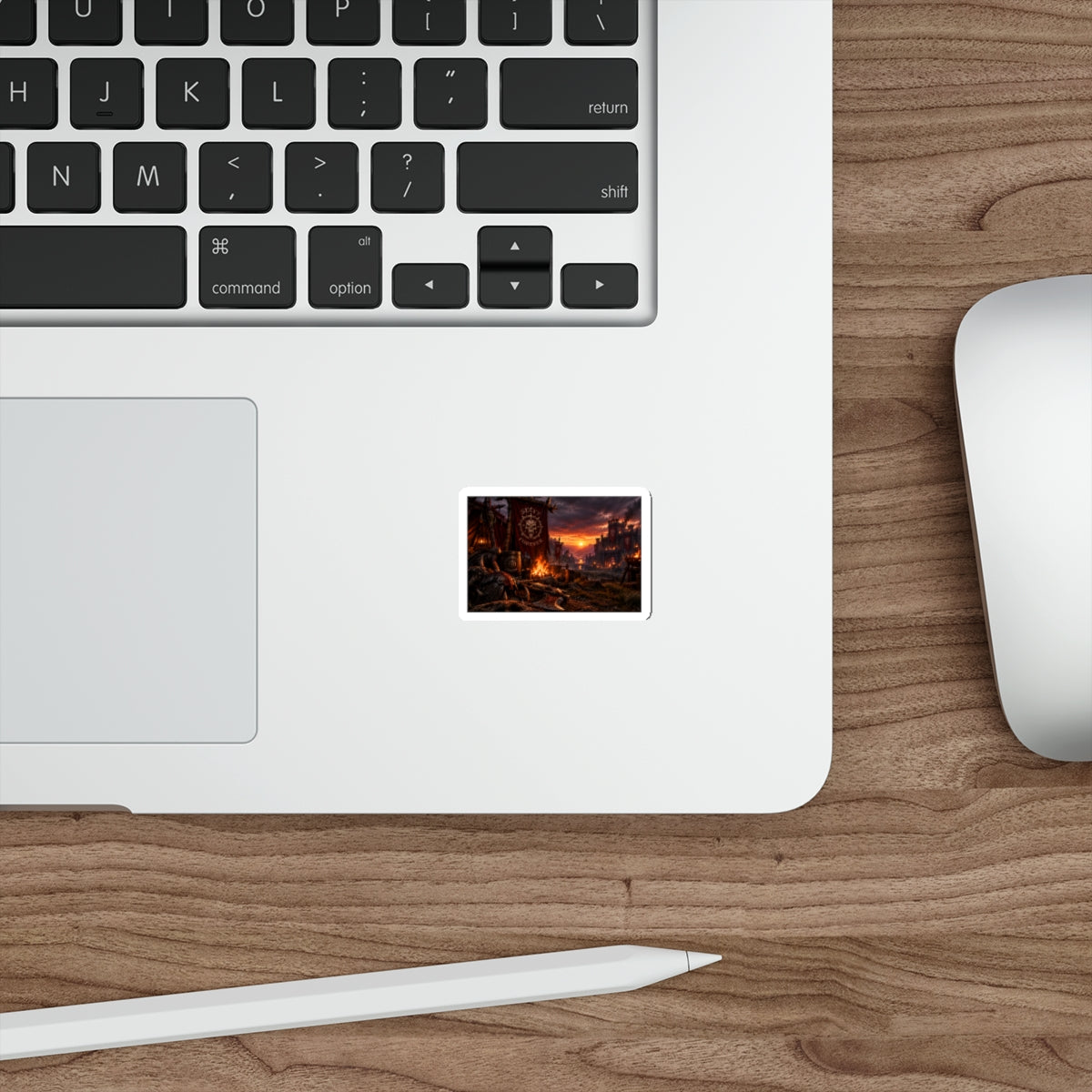 Medieval Battle Camp Die-Cut Sticker — Sunset Warcamp Scene