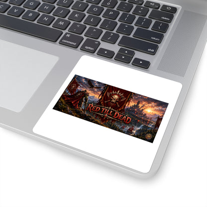 Red Till Dead Skull Banner Square Sticker — Dark Fantasy Laptop Decal