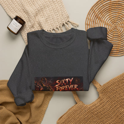 Sixty Forever Crewneck Sweatshirt — Gothic Fire Graphic Sweatshirt
