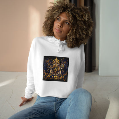 Sixty Forever Cropped Hoodie — Vintage Gothic Crest Graphic