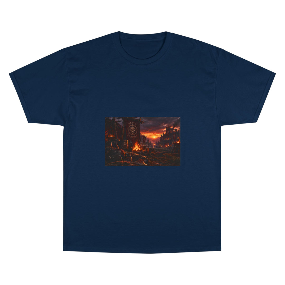 Champion T-Shirt — Dark Fantasy Volcano Landscape Graphic Tee